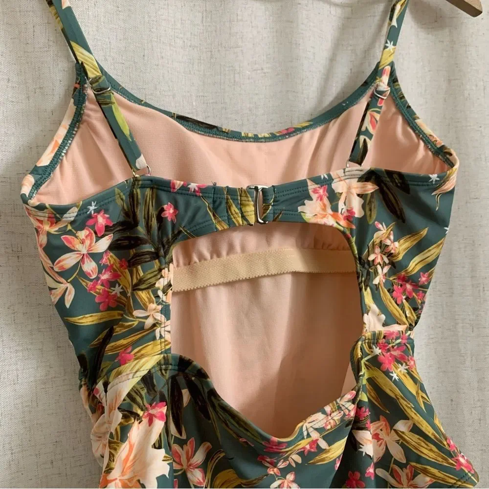 Kona Sol Multi Colored Floral Gathered Waist Medium Seat Coverage One Piece Suit